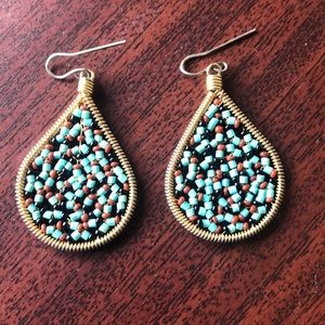 Beaded teardrop earrings! Gold with turquoise!